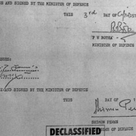 The secret military agreement signed by Shimon Peres and P W Botha