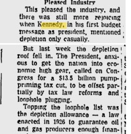 ...Flashback to 1963: JFK Orders Congress To Slash Most Massive Oil Industry Tax Write-Off, The Infamous "Oil Depletion Allowance"... Nine Months Later, He's Dead. 