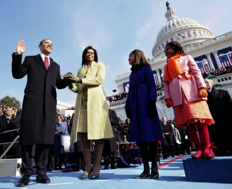 Obama family on Koch carpet