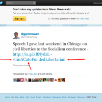 Oh, Snap! Glenn Greenwald Drops Self-Deprecating Irony-Bomb On Growing Questions Over Glennzilla's Weird Ties To Koch Brothers' Libertarian Think-Tank...As Soon As He Hashtagged His Tweet "ImACatoFundedLibertarian" We Knew Greenwald Wasn't Worried, He Was Having A Laugh About It All--And We're Laughing Too: Ha-Ha-Ha-Ha...See? ...Folks, As Anyone Who's Ever Been To A Corporate Roast Or National Press Club Dinner Can Tell You, No One Guilty Of Corruption Would Ever Have The Brains Or Guts To Make A Self-Deprecating Ironic Joke About Those Charges Against Him...