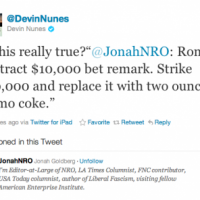 Restoring Devin Nunes' Brain: Banana-Republican Congressman Believes Romney Coke-Head Tweet