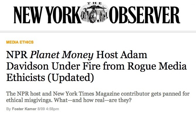 New York Observer Picks Up S.H.A.M.E. Project Exposé On NPR Host Adam Davidson's Conflicted Ties To Wall Street Sponsors